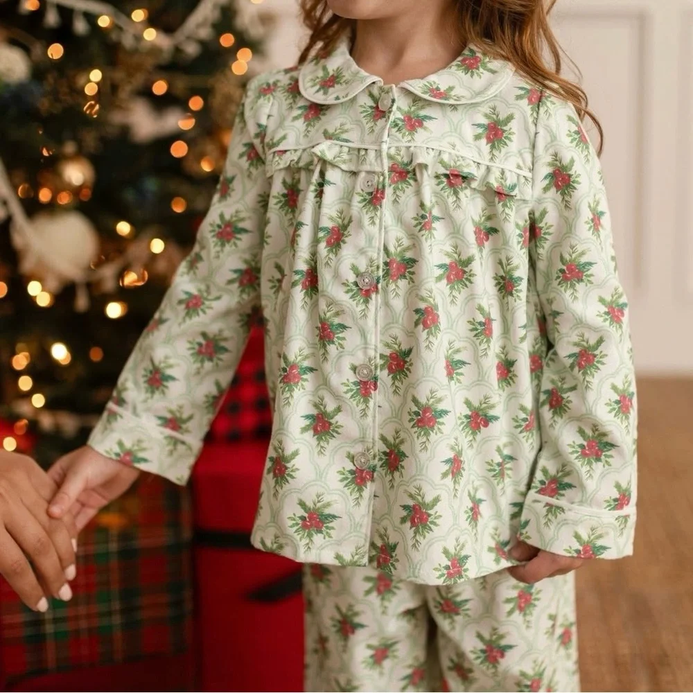Posh Peanut Gladys Flannelette Ruffled Pajama Set 🎄🌺 Size 12-18M